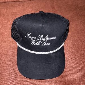 Black Trucker Hat with White Embroidery